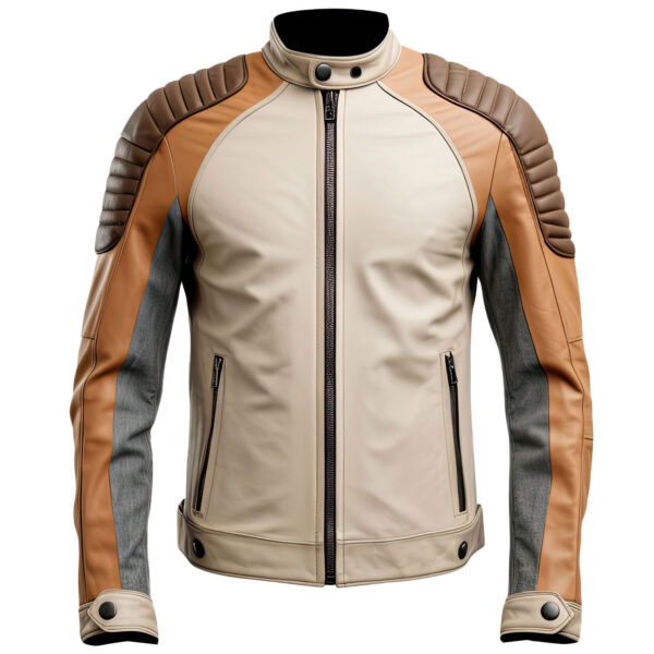 Men’s Beige Brown Genuine Sheepskin Quilted Shoulders Classy Biker Multicolor Café Racer Outfit Motorcycle Rider Leather Jacket - Zumaish Luxury Leather