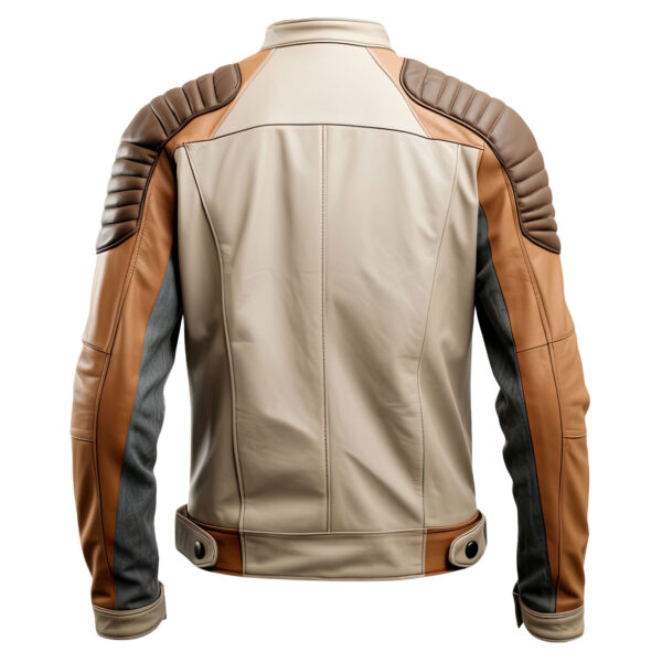 Men’s Beige Brown Sheepskin Café Racer Jacket - Image 2