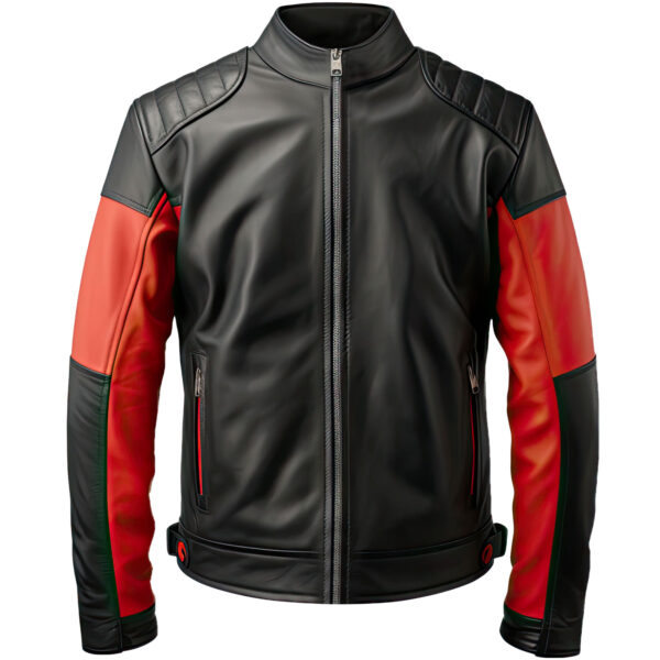 Men’s Black Red Biker Genuine Sheepskin Stand Collar Retro Smooth Lightweight Outfit Biker Café Racer Leather Jacket - Zumaish Luxury Leather 1