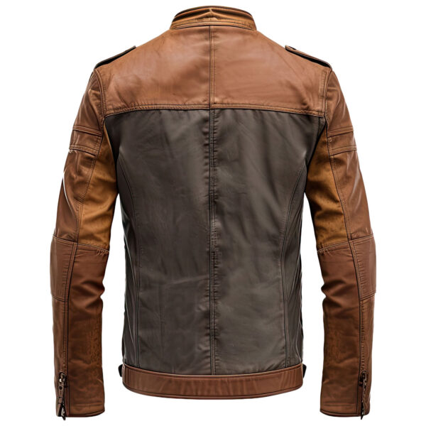 Men’s Grey Brown Genuine Sheepskin Stand Collar Warm Racer Sportswear Fashionable Multi Zipper Motorbike Leather Jacket