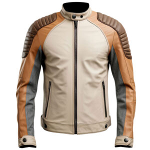 Men’s Beige Brown Genuine Sheepskin Quilted Shoulders Classy Biker Multicolor Café Racer Outfit Motorcycle Rider Leather Jacket