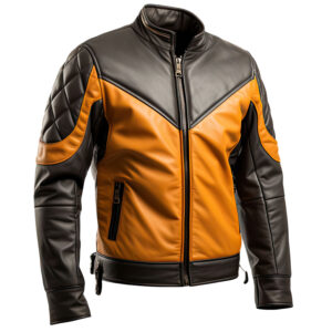 Men’s Mustard Black Genuine Sheepskin Scooter Stand Collar Warm Casual Sports Outerwear Zip-up Café Racer Leather Jacket