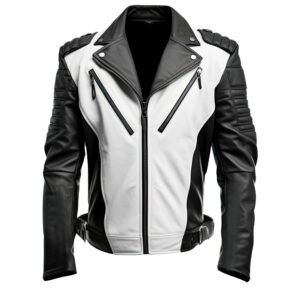 Men’s Black White Genuine Sheepskin Lapel Collar Stylish Café Racer Rider Quilted Motorcycle Multizipper Leather Jacket