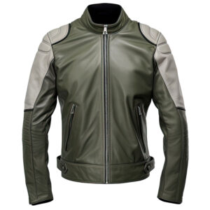Men’s Moss Green Grey Genuine Sheepskin Stand Collar Biker Slim Fit Classy Casual Moto Rider Lightweight Leather Jacket