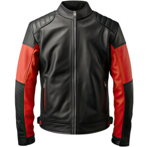 Men’s Black Red Biker Genuine Sheepskin Stand Collar Retro Smooth Lightweight Outfit Biker Café Racer Leather Jacket