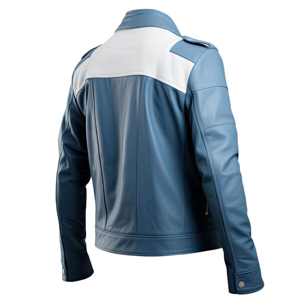Dusty Blue & White Sheepskin Leather Jacket - Image 2