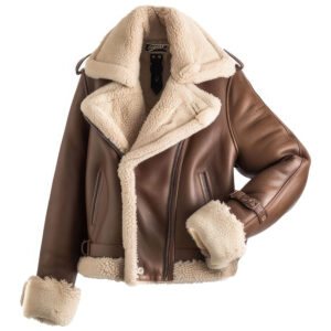 Women’s Chocolate Brown Genuine Sheepskin Soft Sherpa Shearling Faux Fur Lined Pilot Outfit Warm Zip-up B3 Aviator Leather Jacket