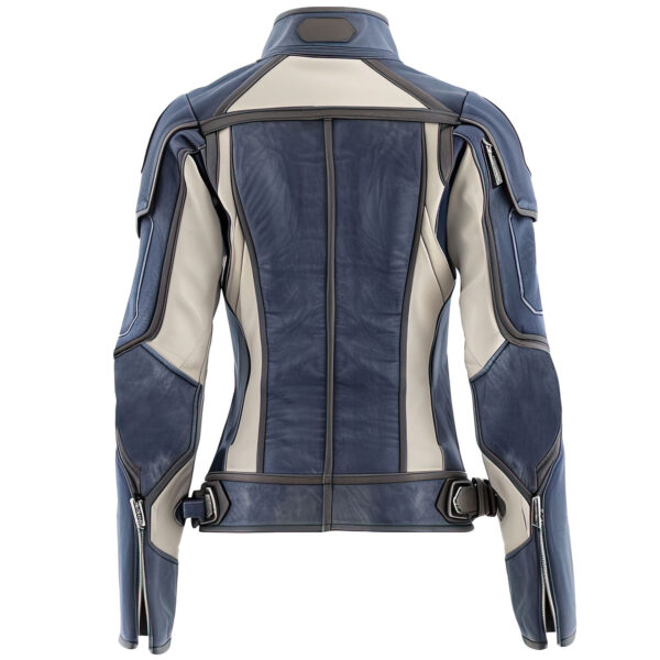 Women’s Sapphire Blue Ash Grey Genuine Sheepskin Biker Stand Collar Punk Outfit Slim-fit Sporty Zip-up Rider Leather Jacket