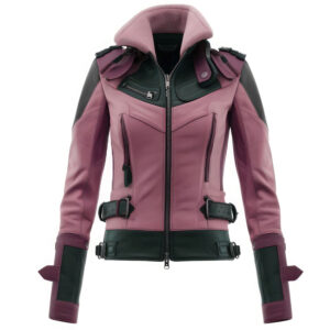 Women’s Orchid Pink Black Genuine Sheepskin Stylish Punk Rider Streetwear Smooth Zip-up Soft Casual Shirt Collar Moto Leather Jacket