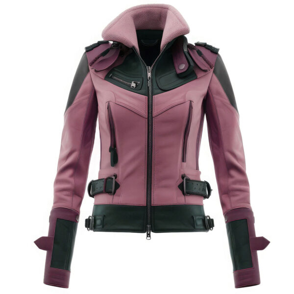 Women’s Orchid Pink Black Genuine Sheepskin Stylish Punk Rider Streetwear Smooth Zip-up Soft Casual Shirt Collar Moto Leather Jacket