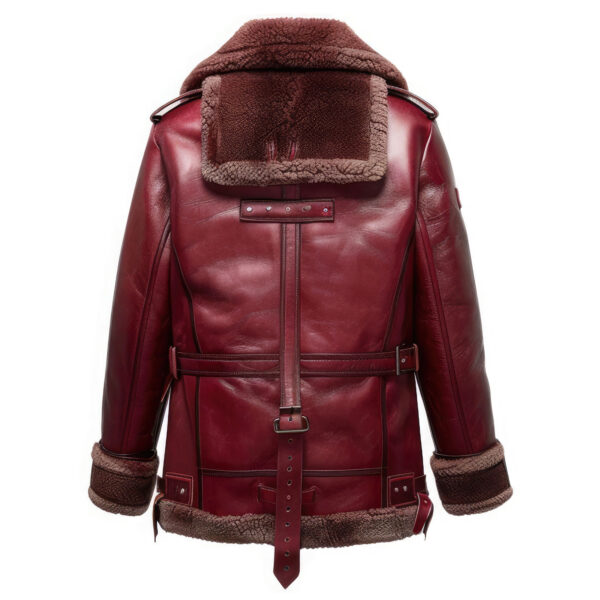 Women’s Maroon Brown Genuine Sheepskin Sherpa Shearling Faux Fur Lined Winter Warm Zip-up Pilot Mid-Length Aviator Leather Coat