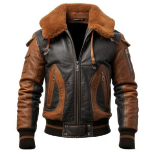 Men’s Black Brown Genuine Sheepskin Sherpa Shearling Faux Fur Collar Winter Warm Classy Pilot A2 Aviator Bomber Leather Jacket - Zumaish Luxury Leather (1)