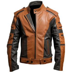 Men’s Black Peanut Brown Genuine Sheepskin Stand Collar Moto Biker Outfit Zip-Up Casual Café Racer Leather Jacket (2)